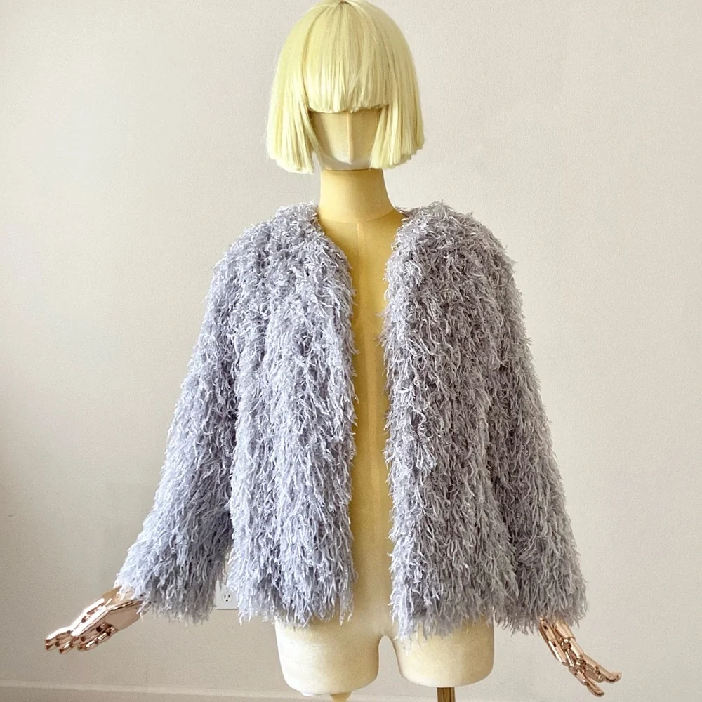 Zara Basic Grey/ Silver Feather Shimmery Open Sweater SZ S - Picture 1 of 6